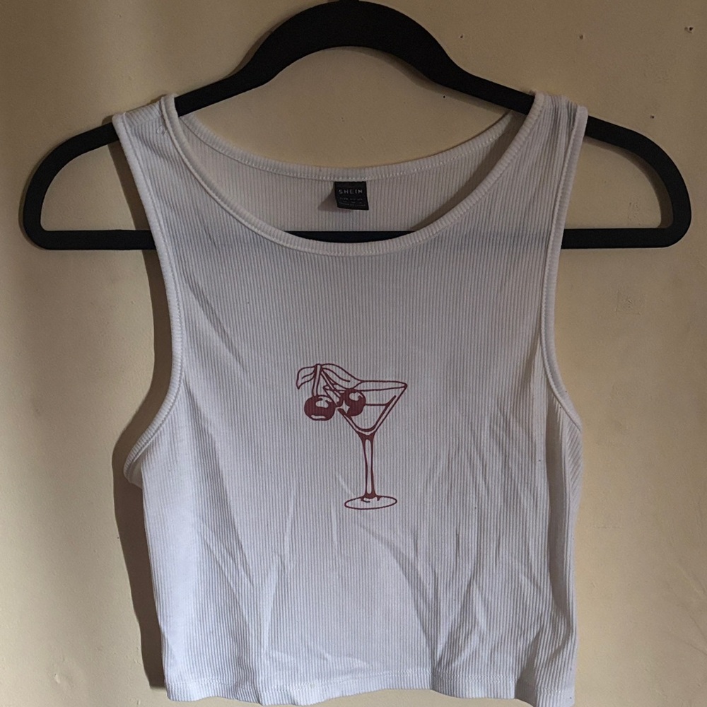White Crop Top with Cherry Graphic